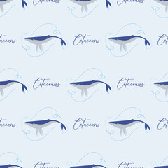 Obraz premium Whales with typography seamless pattern