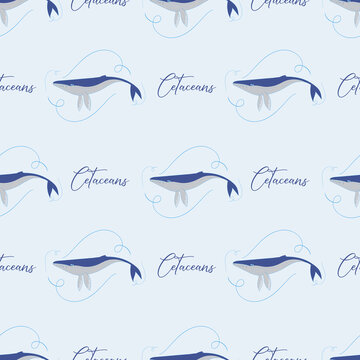 Whales with typography seamless pattern