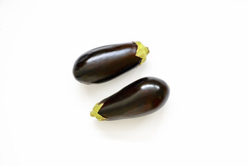 Pair of eggplants isolated in white background as flatlay look