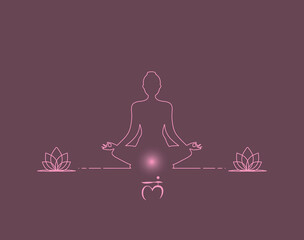 Fototapeta na wymiar Design of a woman's silhouette in meditation position (Padmasana Lotus), in a minimalistic linear style