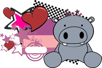 cute baby hippo character cartoon sticker in vector format very easy to edit