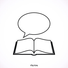 Vector open paper book with speech clouds in flat design style
