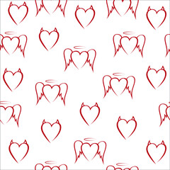 Abstract lined vector pattern with angel and demon hearts.Romantic wallpaper for textile and gift wrap
