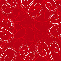 Abstract lined vector pattern with hearts and curls on red background.Vector illustration.
