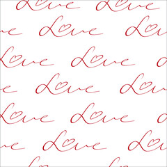 Abstract lined vector pattern with hearts and word love on white background.Vector illustration.