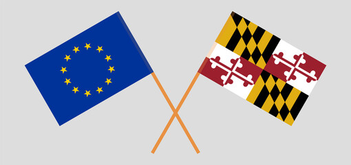 Crossed flags of the EU and the State of Maryland