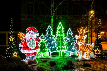 Novi Sad, Serbia January 05, 2021: Lighten up streets of Novi Sad city during New Year. Novi Sad on Christmas and New Year Holidays