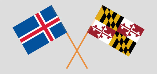 Crossed flags of Iceland and the State of Maryland