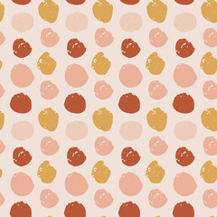 Hand drawn circle pattern of brush stroke. Vector seamless pattern texture shapes. Abstract background in boho color.