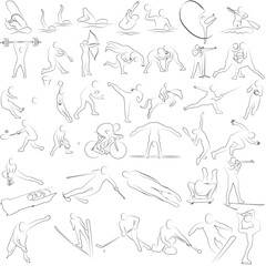Set of 39 olympic sport icons. Black and white line silhouettes