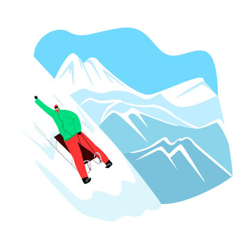 image with character rolling down slope on sled