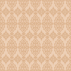 Seamless traditional ethnic Middle Asian, Kazakh or and arabian islamic vector pattern, damask ornate boho style vintage ornament in neutral beige colors for custom print and design.
