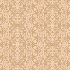 Seamless traditional ethnic Middle Asian, Kazakh or and arabian islamic vector pattern, damask ornate boho style vintage ornament in neutral beige colors for custom print and design.