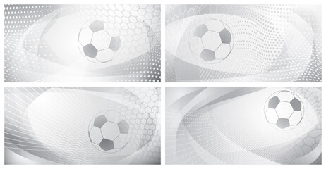 Set of four football or soccer backgrounds with big ball in gray colors © Olga Moonlight