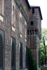 Elements of the architecture of the ancient Castle of Sforza in Milan Italy. 
