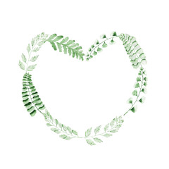 Greeting frames and wreaths. Watercolor greenery. Texture of the grass. Green twigs and leaves.