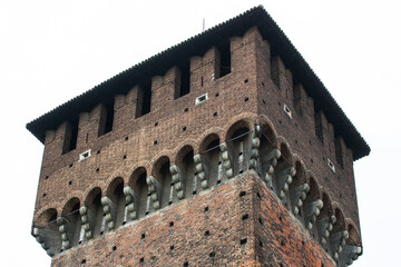 Elements of the architecture of the ancient Castle of Sforza in Milan Italy. 
 - obrazy, fototapety, plakaty