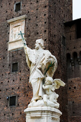 Elements of the architecture of the ancient Castle of Sforza in Milan Italy. 
