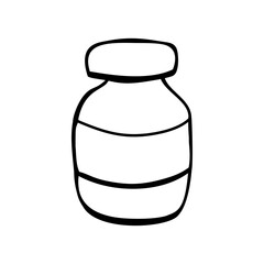 Simple hand drawn medicine bottle. Isolated on white background. Vector stock illustrarion.