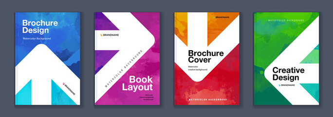 Watercolor A4 booklet colourful cover bundle set with arrow signs