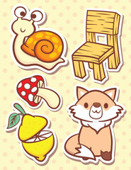 Cute hand drawn daily objects stickers cartoon