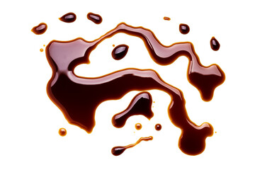 soy sauce drip isolated on a white background. soya sauce swirl cut out. above view. studio shot