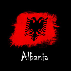 National flag of Albania, abbreviated with al; a realistic 3d image of the national symbol from an independent country painted on a black background with the countryname below