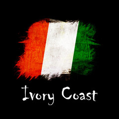 National flag of Ivory Coast, abbreviated with ci; a realistic 3d image of the national symbol from an independent country painted on a black background with the countryname below