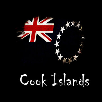 National flag of Cook Islands, abbreviated with ck; a realistic 3d image of the national symbol from an independent country painted on a black background with the countryname below