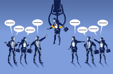 Group of Business People Argue Over a Chosen Business Woman Blue Collar Illustration Concept.