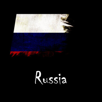 National flag of Russia, abbreviated with ru; a realistic 3d image of the national symbol from an independent country painted on a black background with the countryname below