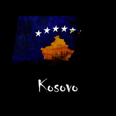 National flag of Kosovo, abbreviated with xk; a realistic 3d image of the national symbol from an independent country painted on a black background with the countryname below