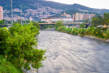 Fototapeta na wymiar The Medellín or Aburrá River is a Colombian river that crosses the city of Medellín and its metropolitan area.