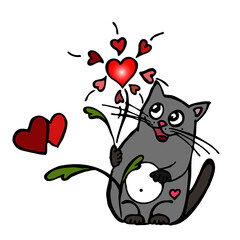 Cat and heart flower