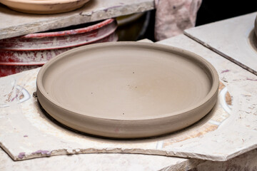 Ceramics on the elaboration process at a traditional factory at the small city of Raquira in Colombia