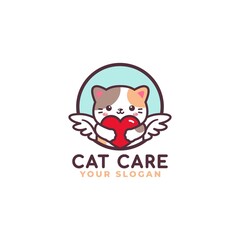 Cute Cat Hugging Heart Care Logo Mascot Baby Shop