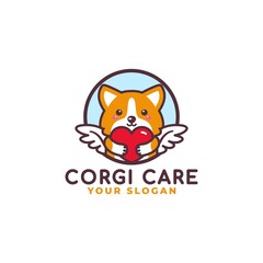 Cute Corgi Dog Hugging Heart Care Logo Mascot Baby Shop