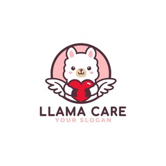 Cute Llama Hugging Heart Care Logo Mascot Baby Shop