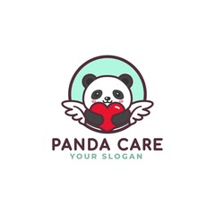 Cute Panda Hugging Heart Care Logo Mascot Baby Shop