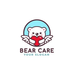Cute Polar Bear Hugging Heart Care Logo Mascot Baby Shop
