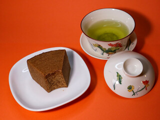 baumkuchen with a cup of tea