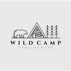 Fototapeta premium cabin cottage camp line art logo vector illustration design