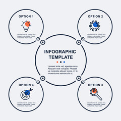 Creative vector infographic with 4 options, steps or processes. Solid outline colorful flat elements for infographic. Concept for presentation, report, workflow, strategy. Business data visualization.