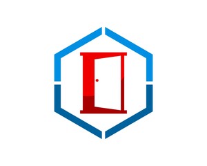 Abstract hexagonal shape with red door inside