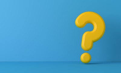 Yellow question maerk symbol on a blue background. 3D Rendering