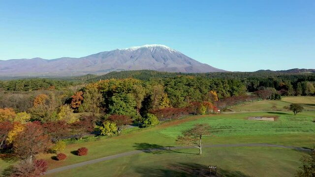 Drone shooting of the foot of Mt. Iwate in autumn colors