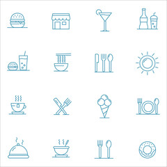 Food courts icons set. Outline set of food courts vector icons.