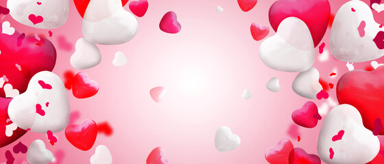 Happy Valentine's day. Congratulatory background with heart shaped air balloon. 3d Illustration