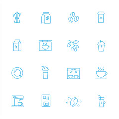 Simple coffee related vector line icons set Contains icons such as Cezve, Coffee Maker, Beans and more. Editable strokes.
