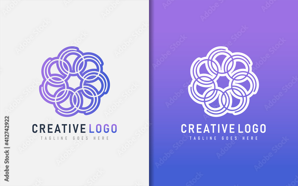 Poster Abstract Creative Logo Design Based From Circular Round Lines. Geometric Colorful Lines Symbol. Vector Logo Illustration.